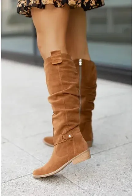 Ankle Low Heels Round Toe Faux Suede Chelsea Boots