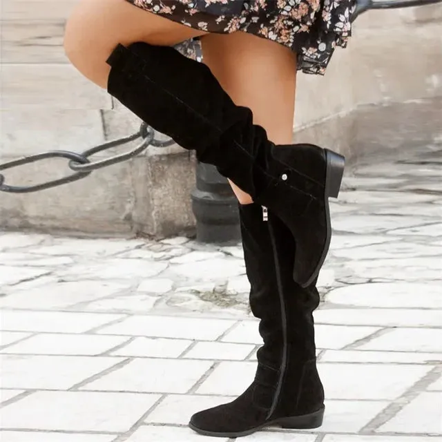 Ankle Low Heels Round Toe Faux Suede Chelsea Boots
