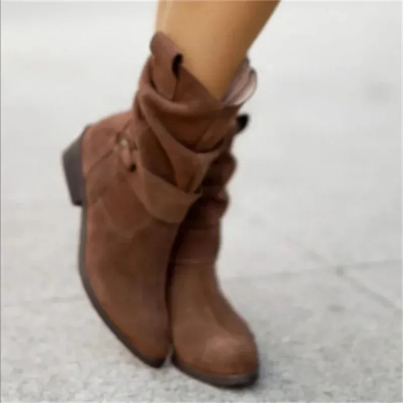 Ankle Low Heels Round Toe Faux Suede Chelsea Boots