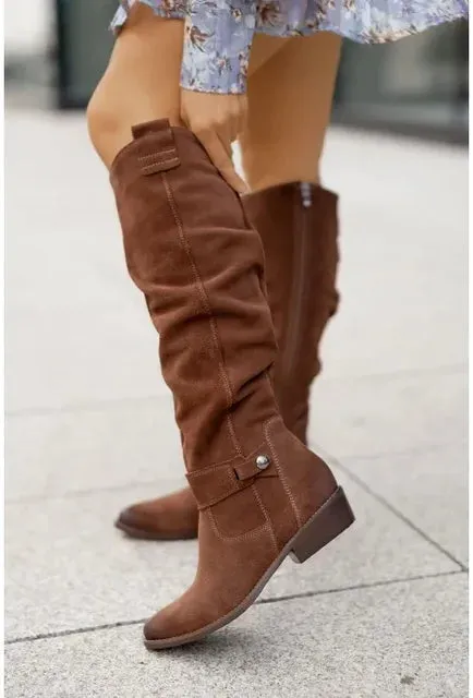 Ankle Low Heels Round Toe Faux Suede Chelsea Boots