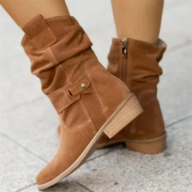 Ankle Low Heels Round Toe Faux Suede Chelsea Boots