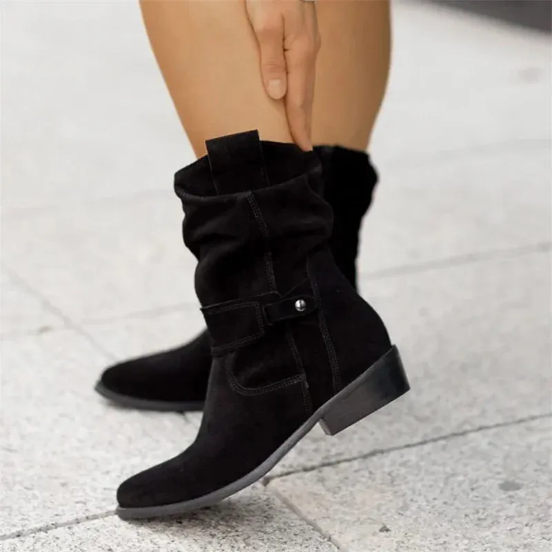 Ankle Low Heels Round Toe Faux Suede Chelsea Boots