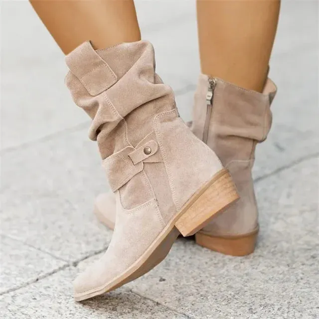 Ankle Low Heels Round Toe Faux Suede Chelsea Boots