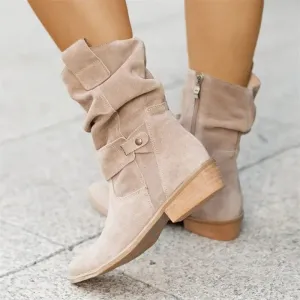 Ankle Low Heels Round Toe Faux Suede Chelsea Boots