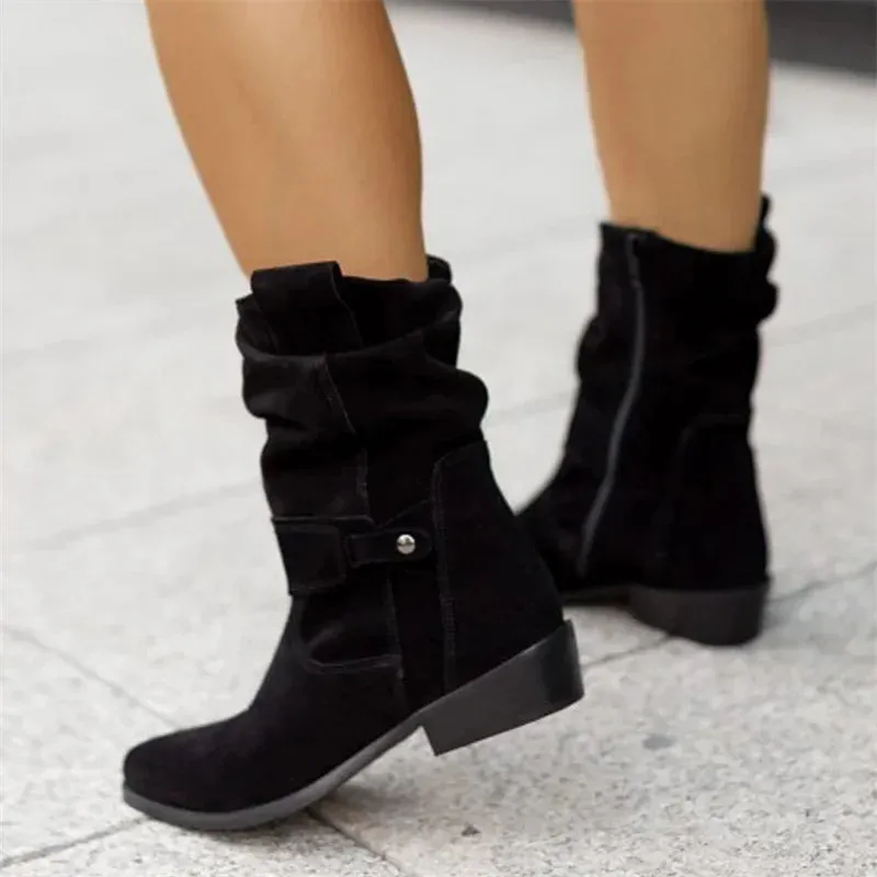 Ankle Low Heels Round Toe Faux Suede Chelsea Boots