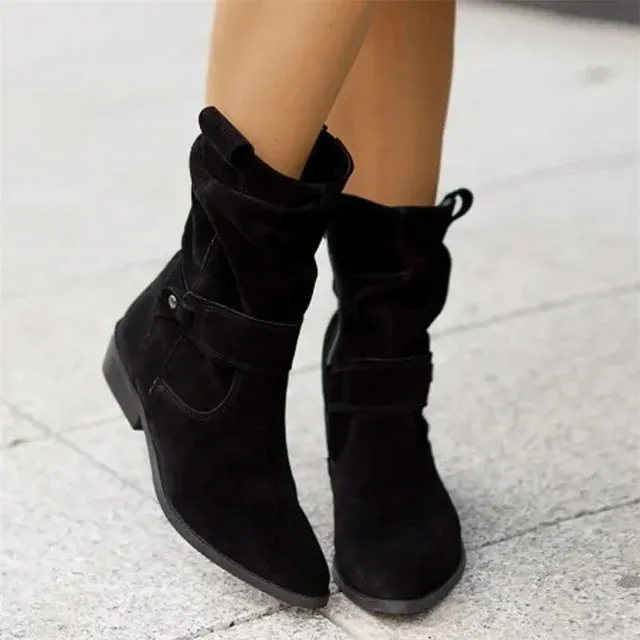 Ankle Low Heels Round Toe Faux Suede Chelsea Boots