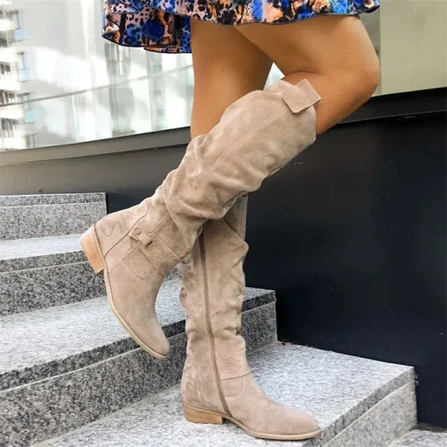 Ankle Low Heels Round Toe Faux Suede Chelsea Boots