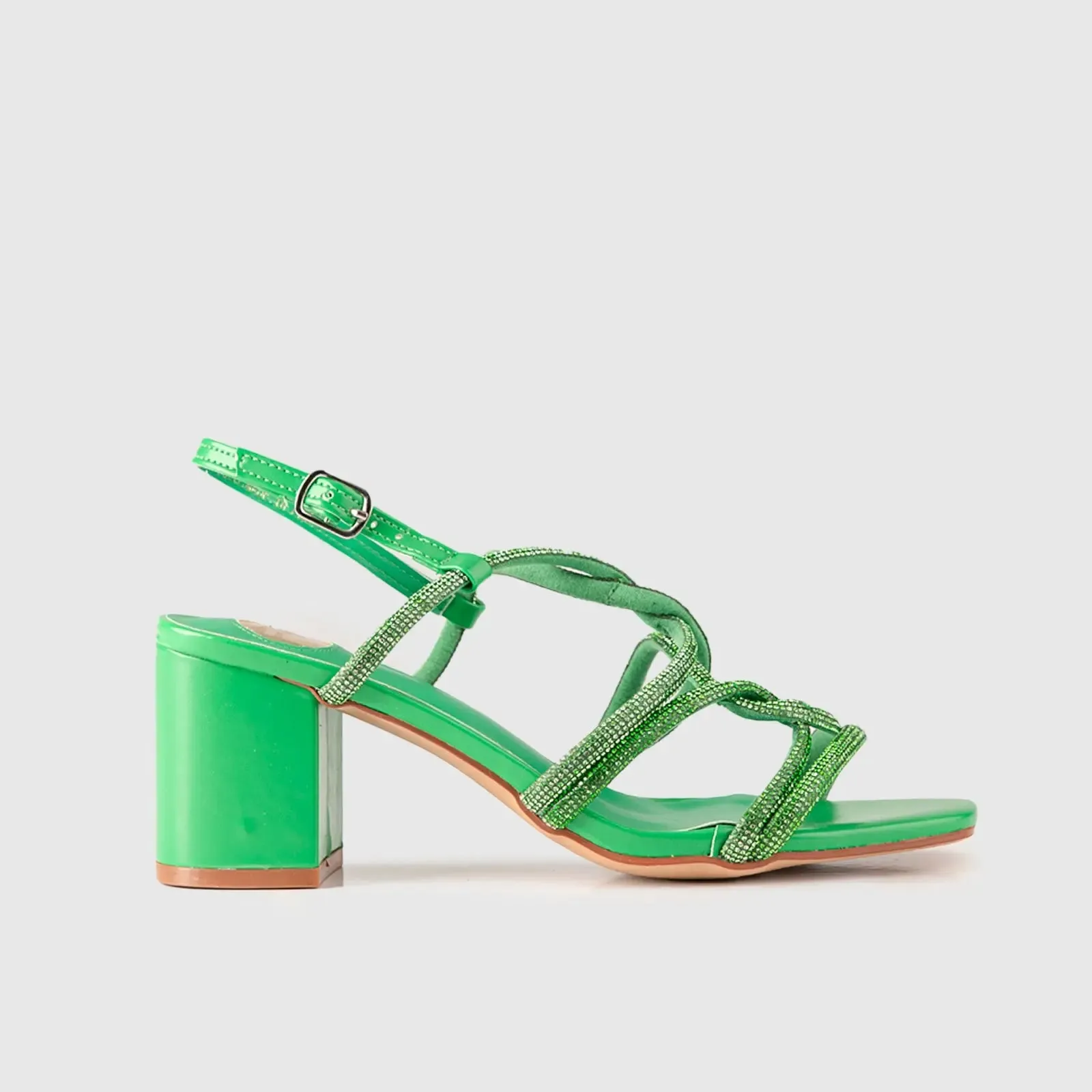Block Heel Evening Sandal Green 01608