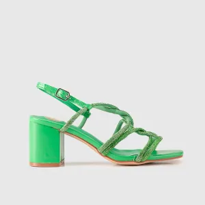 Block Heel Evening Sandal Green 01608