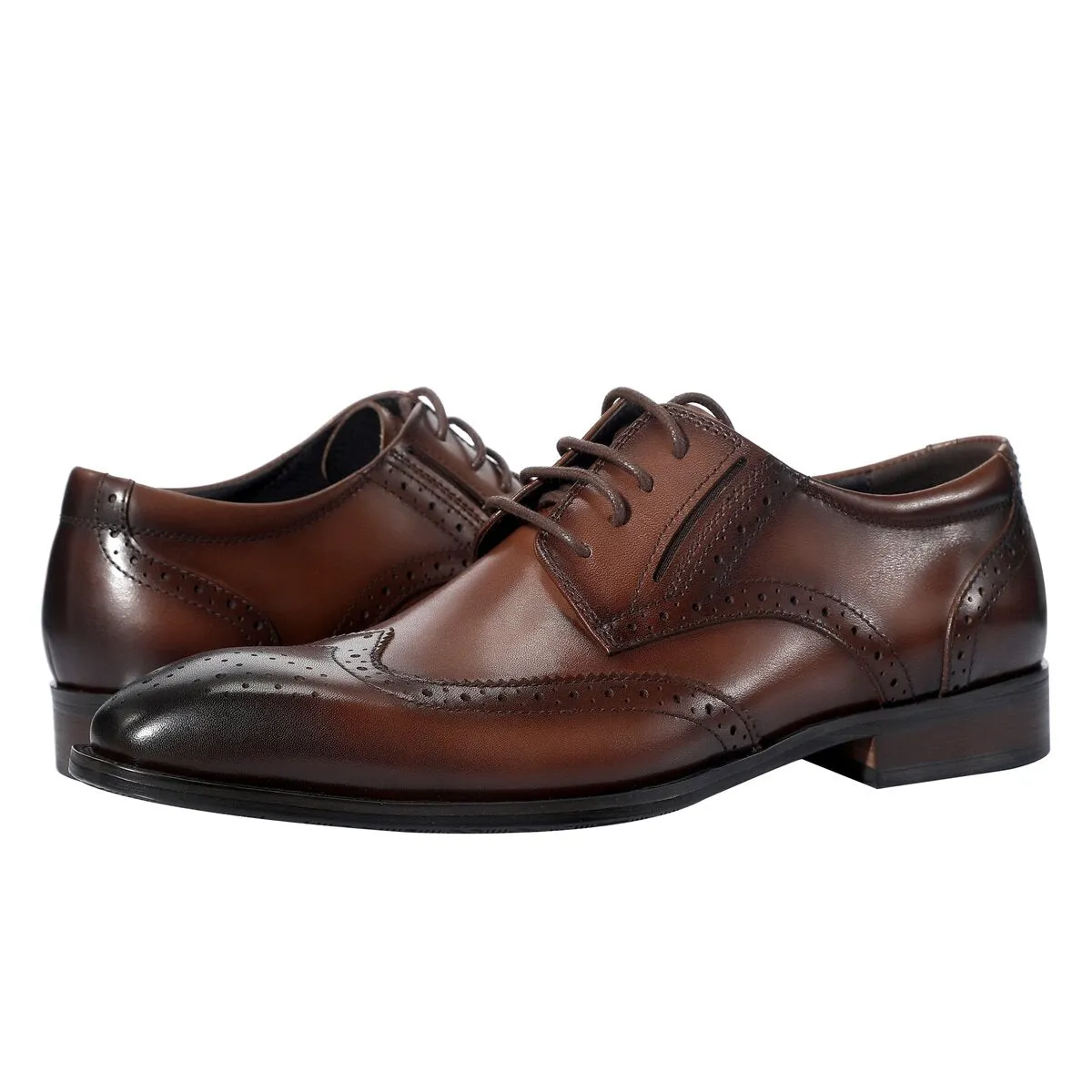 Men's Pointed Toe British Business Brogue Carved Leather Shoes Dark Brown