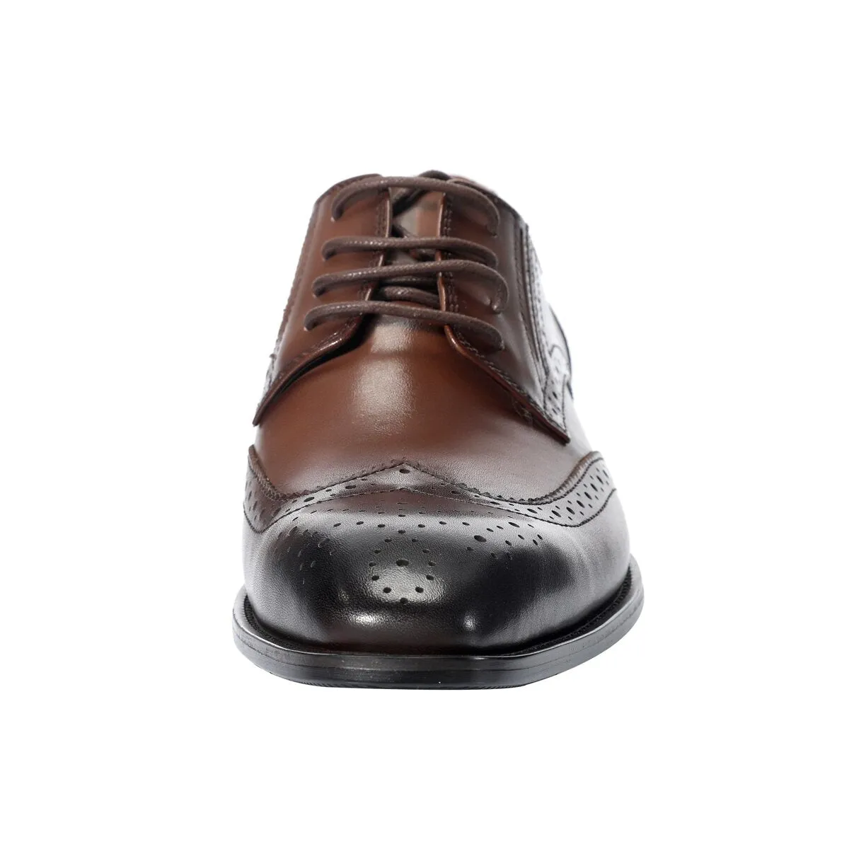 Men's Pointed Toe British Business Brogue Carved Leather Shoes Dark Brown