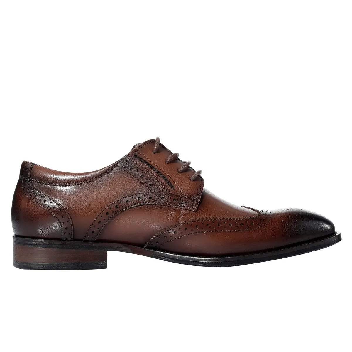 Men's Pointed Toe British Business Brogue Carved Leather Shoes Dark Brown