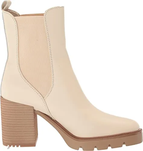 Sam Edelman Rollins Modern Ivory Pull On Rounded Toe Block Heel Chelsea Boots