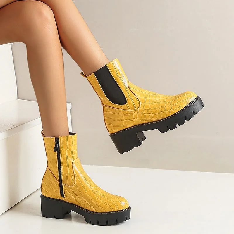 Stone patterned chunky platform chelsea boots