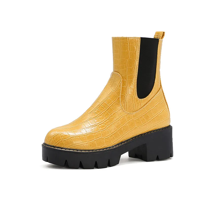 Stone patterned chunky platform chelsea boots