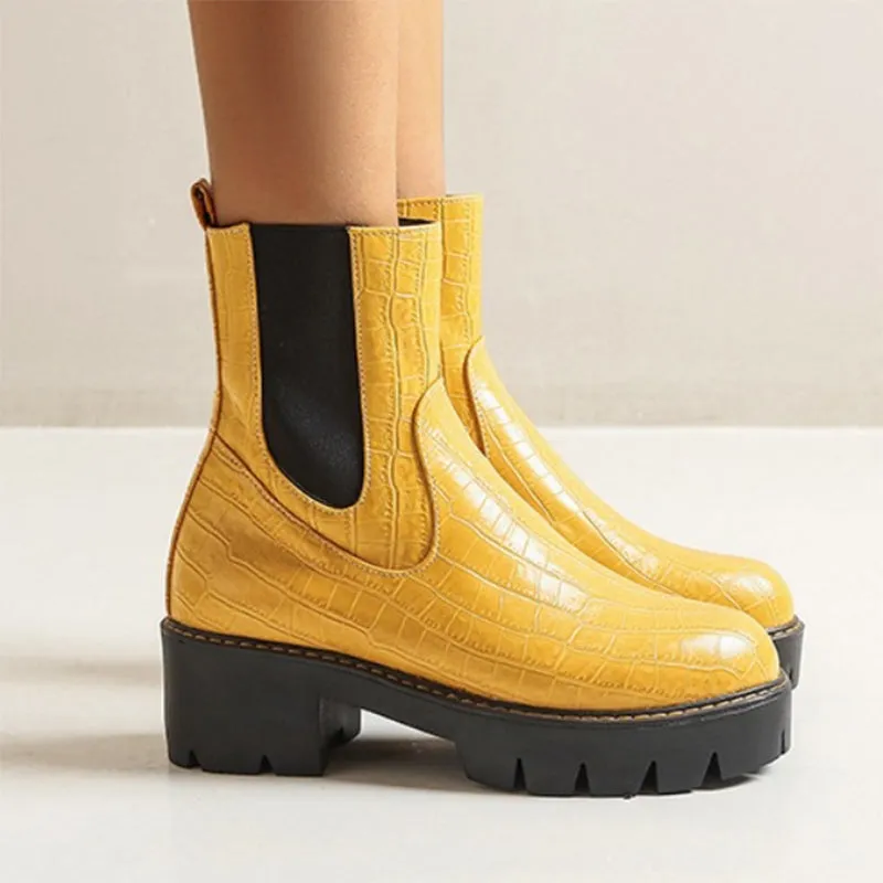Stone patterned chunky platform chelsea boots