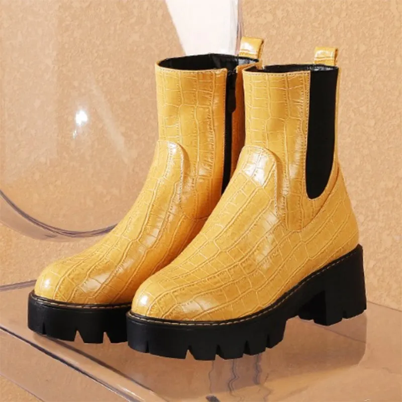 Stone patterned chunky platform chelsea boots
