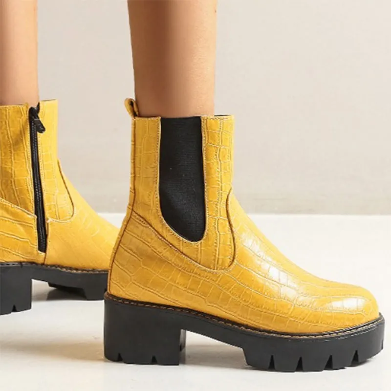 Stone patterned chunky platform chelsea boots