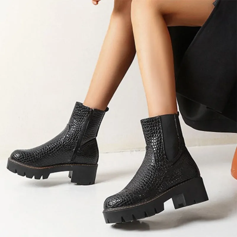 Stone patterned chunky platform chelsea boots