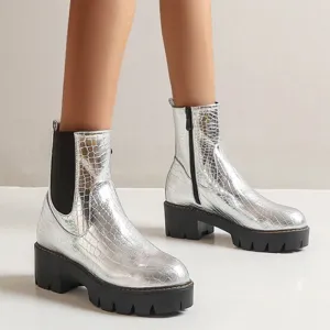 Stone patterned chunky platform chelsea boots