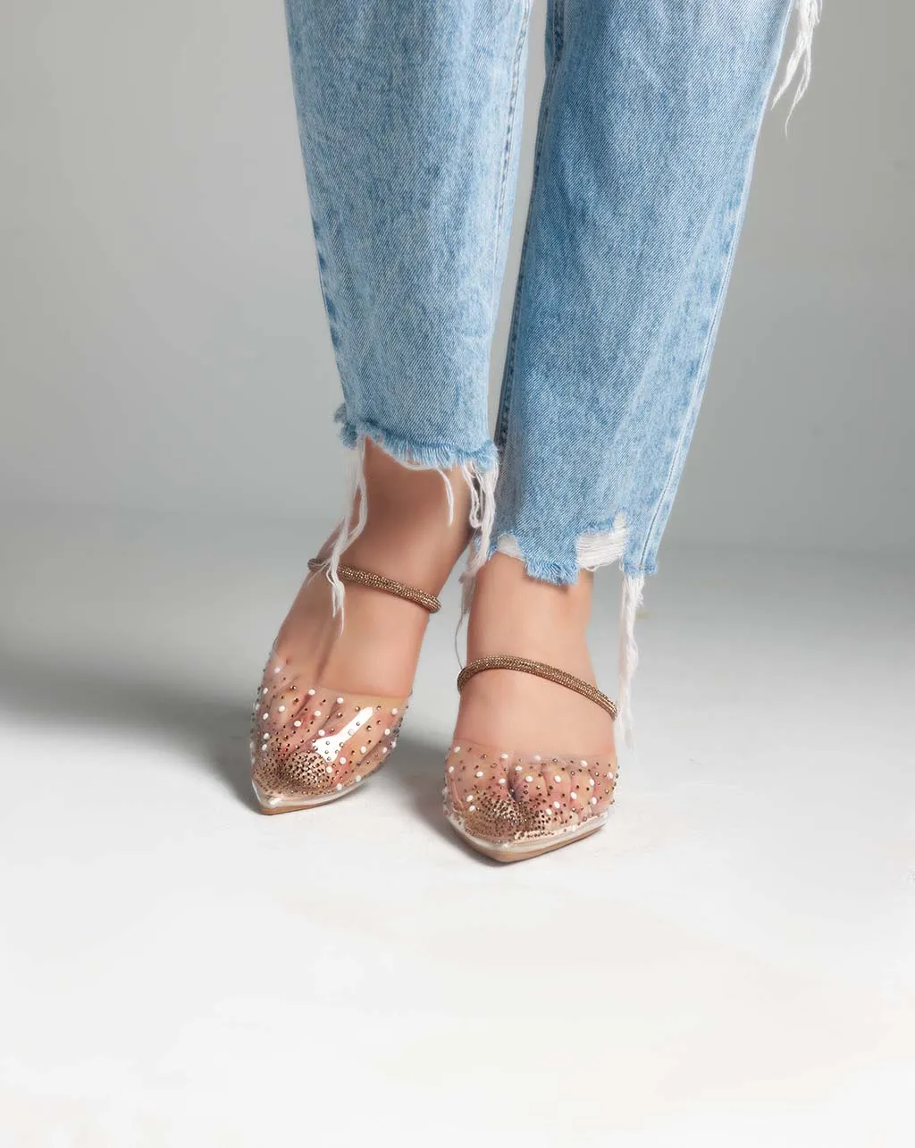 Strass Transparent Mules - Sandals - Gold