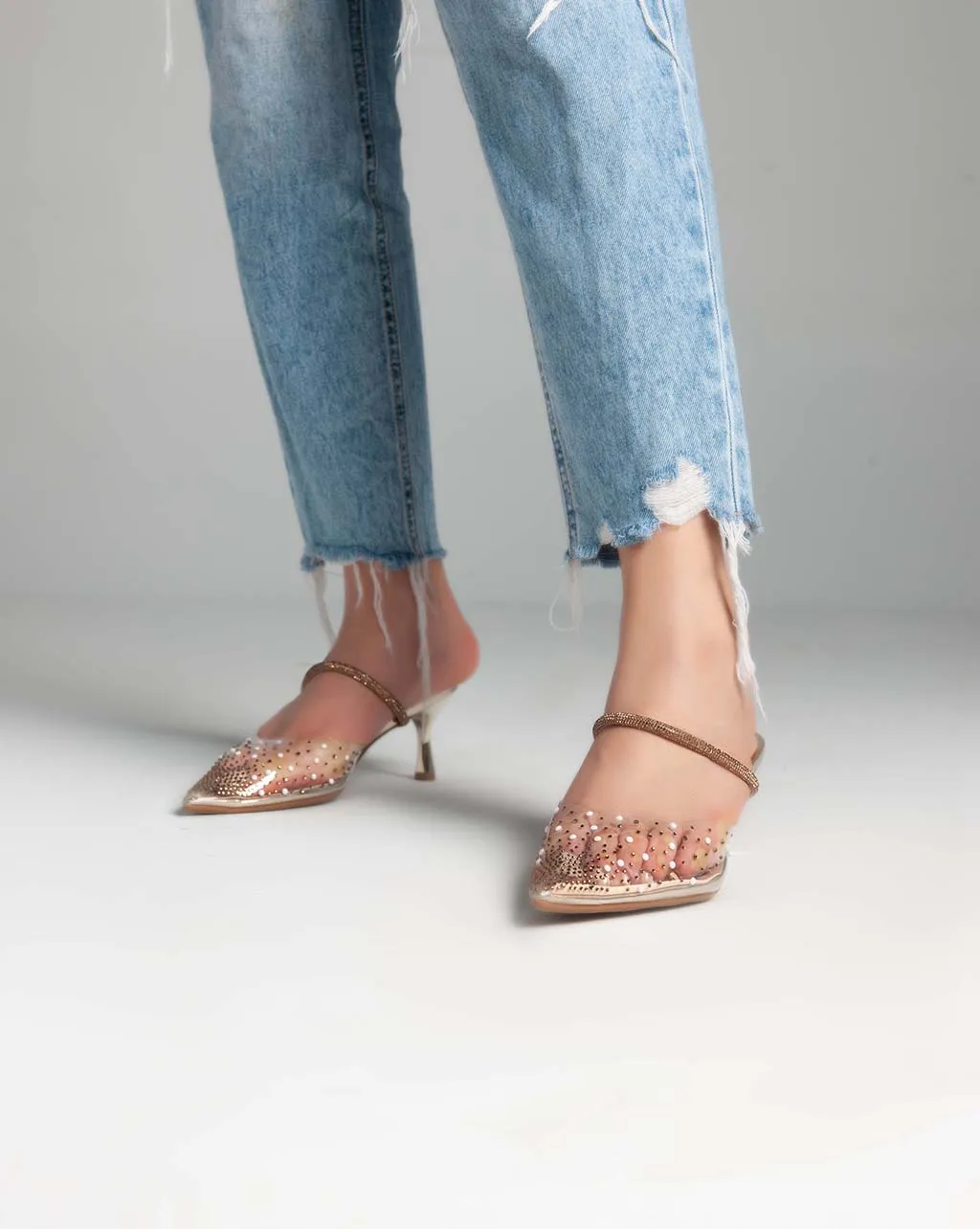 Strass Transparent Mules - Sandals - Gold