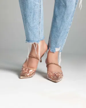 Strass Transparent Mules - Sandals - Gold