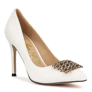 White Stiletto Crystal Brooch Pumps